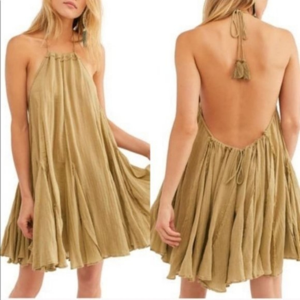 Free People Catching Rays Oversized Tunic Mini Dress in Moss Green Size Large